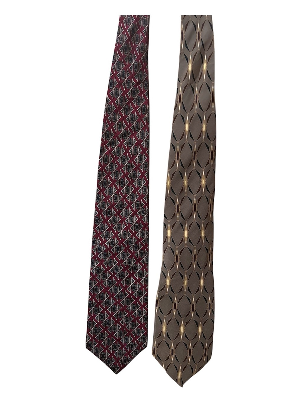 bill blass 💯 SILK Burgundy and Brown Geometric Pattern Neckties